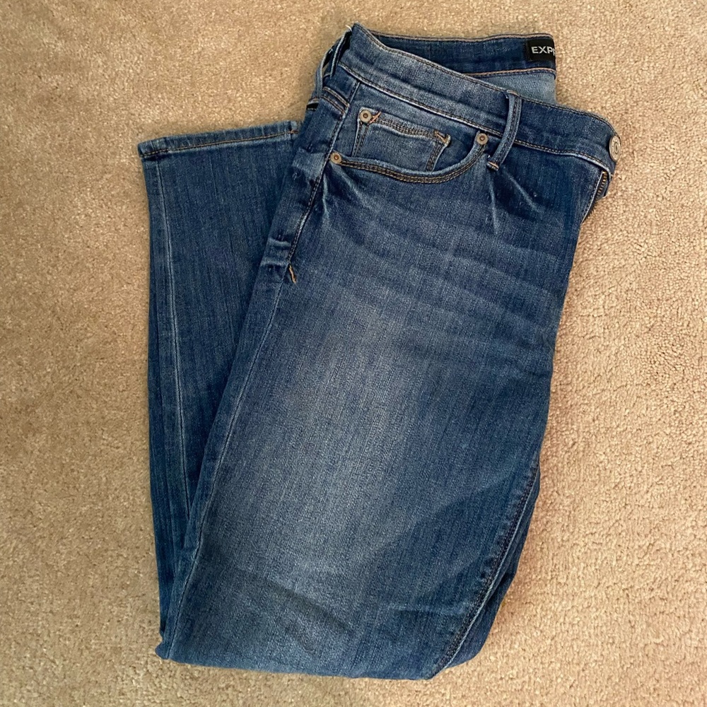 Express Women's Dark Blue Straight Leg Jeans